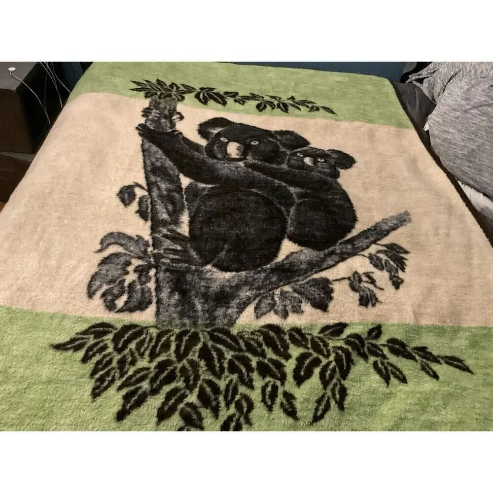 Vtg Biederlack Koala Bear Acryl Velours Blanket West GERMANY Double sided 57x74
